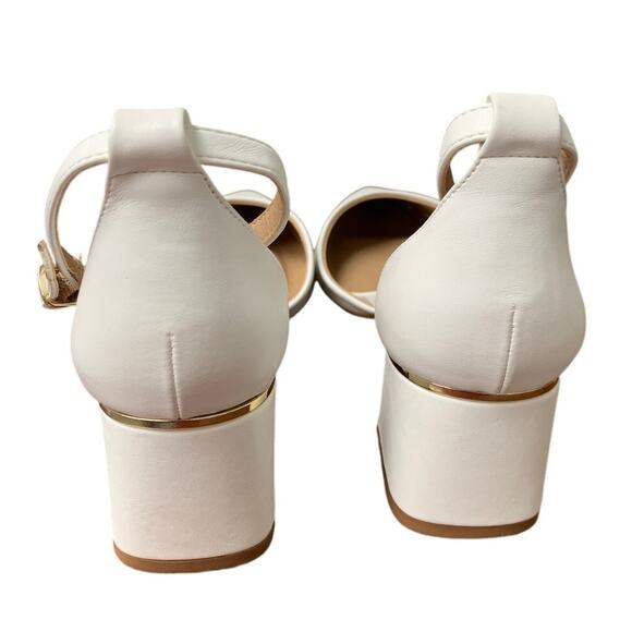 BTEX Coll Womens 7 White Closed Pointed Toe 2.25" Chunky Heel Ankle Strap Shoes - Picture 5 of 8